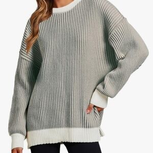Cozy Green And White Ribbed Sweater